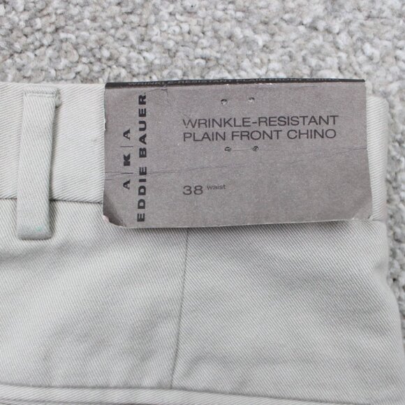 Eddie Bauer Chino Pants NWT Mens 38 Beige Wrinkle-Resistant Flat Front Unhemmed - Picture 1 of 11